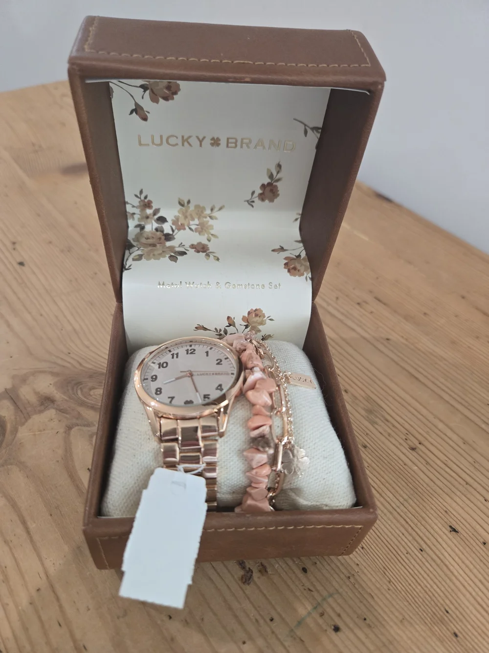 Lucky Brand Rose Gold Watch with Pink Bead and Charm Bracelets